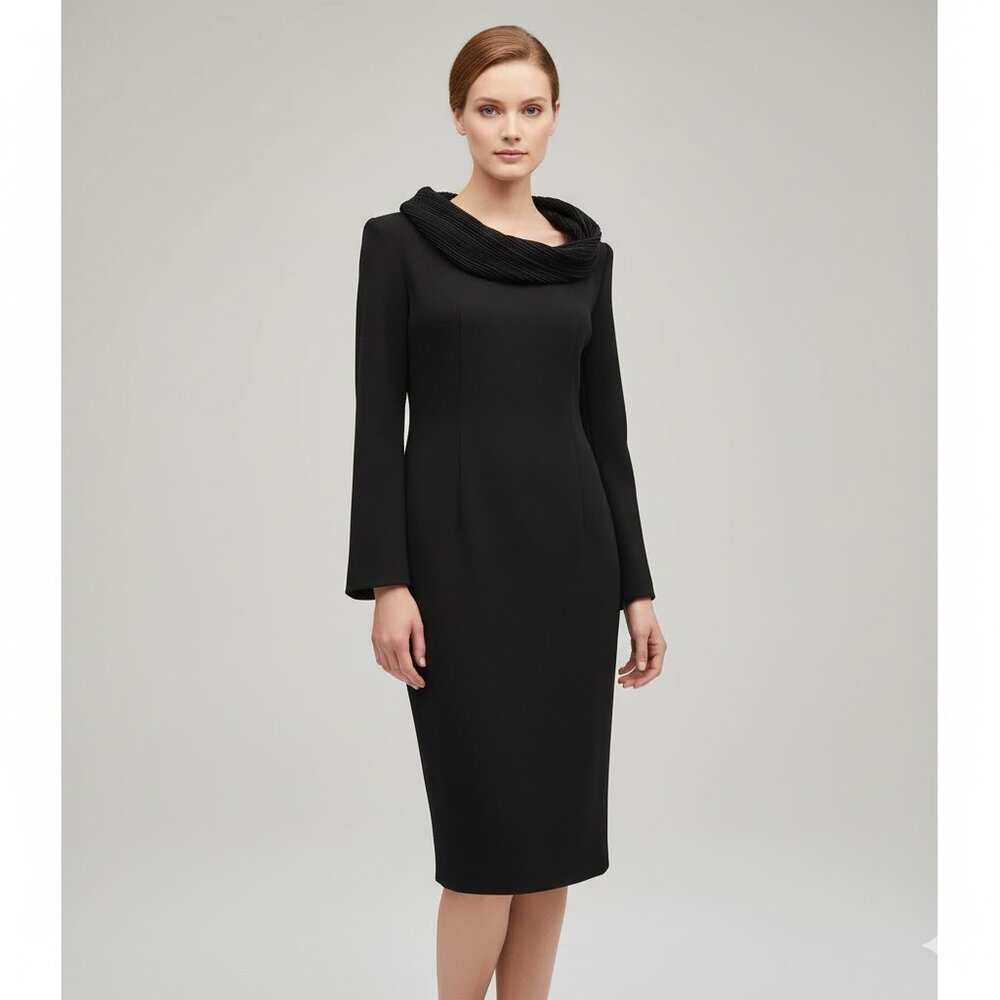 Ingrid Luhn Vintage Long Sleeve Cowl Neck Sheath Dress in Black Size 8